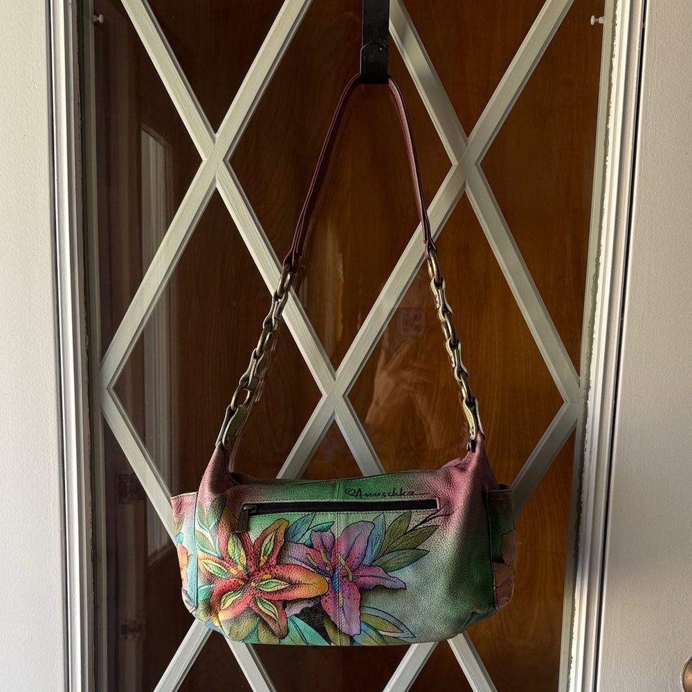 Anuschka Purple Leather Tote with Tan Trim - Picture 6 of 15